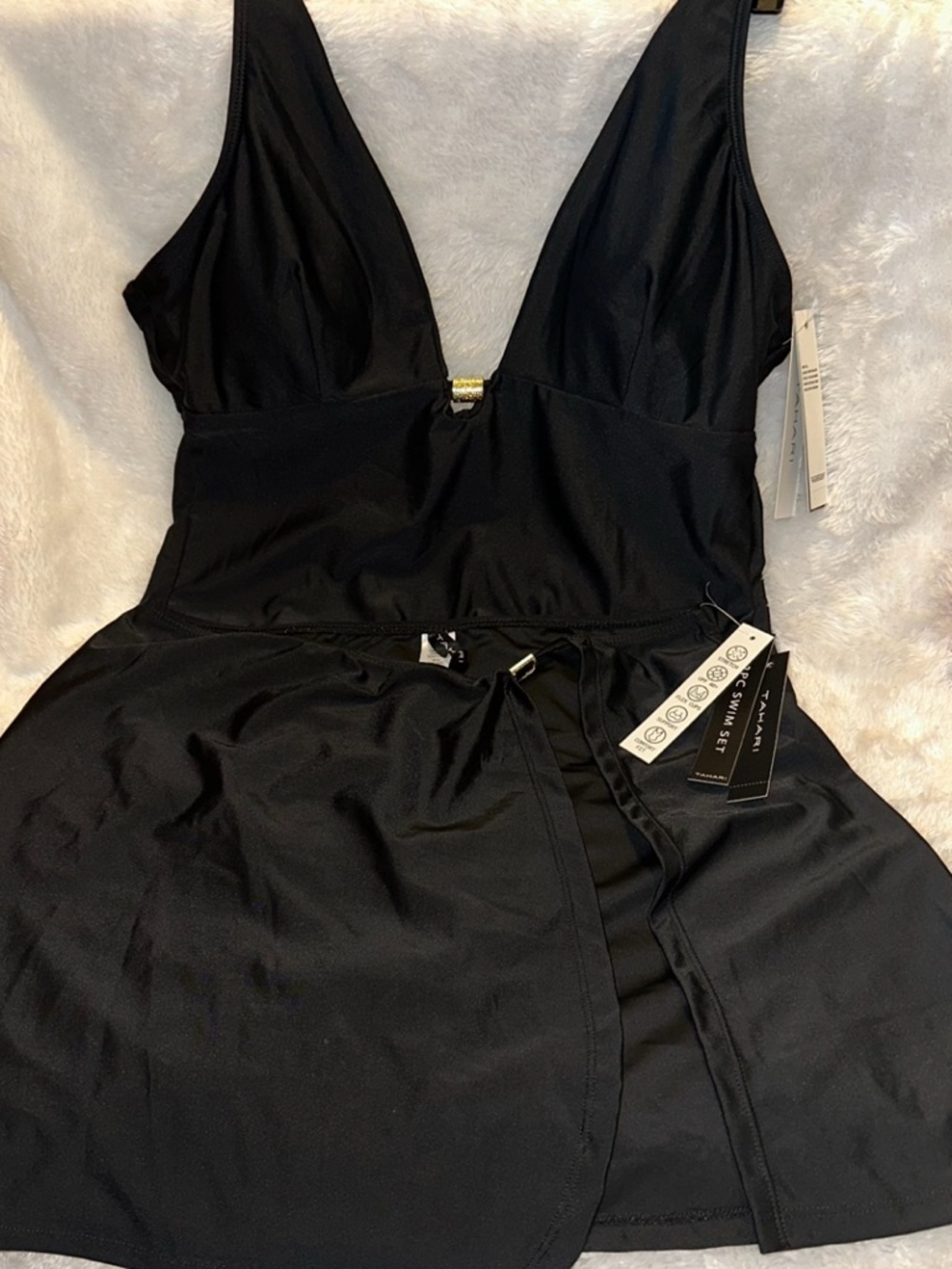 Tahari Black One-Piece Swimsuit with Matching Cover Up Skirt - Picture 2 of 5